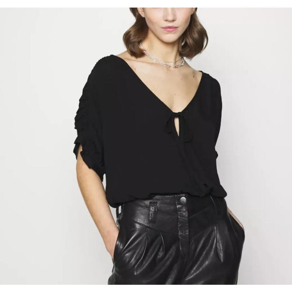 Intimately Free People Cleo Bodysuit Semi-Sheer Short Sleeve Black Size Small